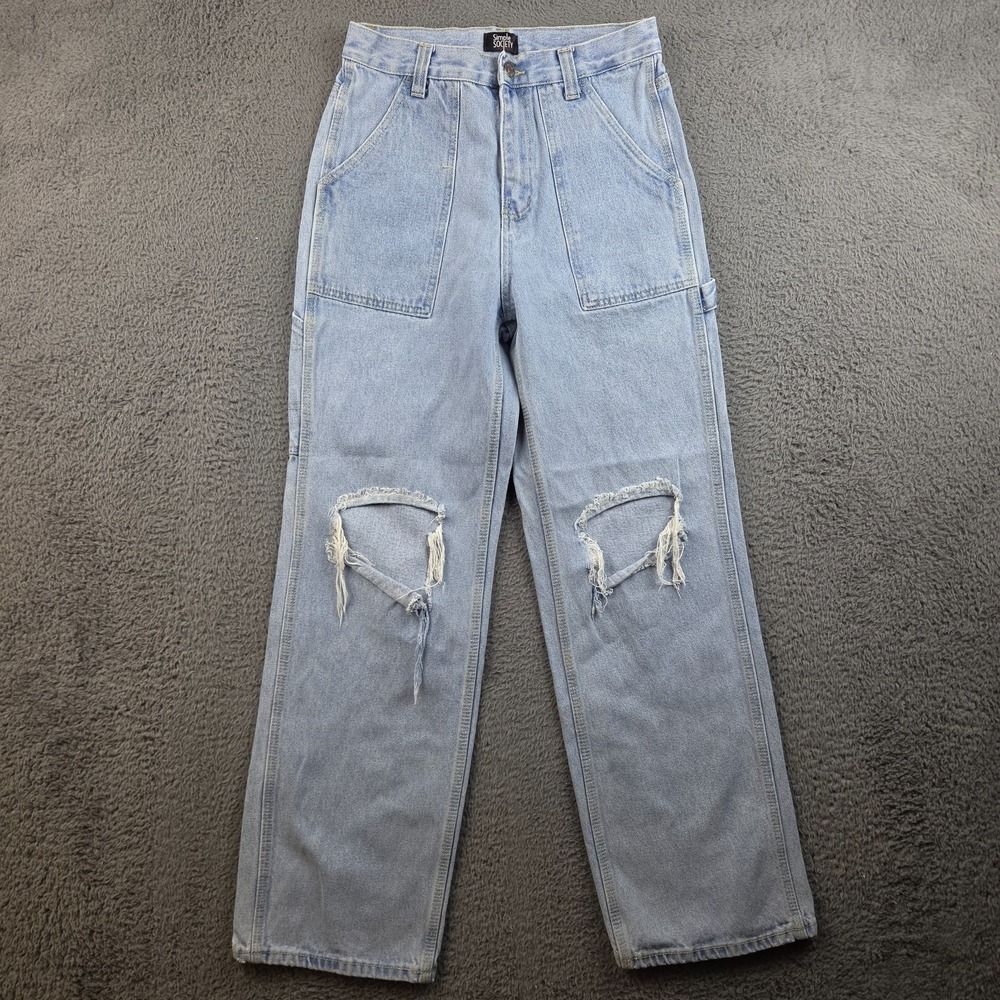 Simple Society Jeans Women's 3/26 Blue Denim Pants Carpenter Distressed Y2K